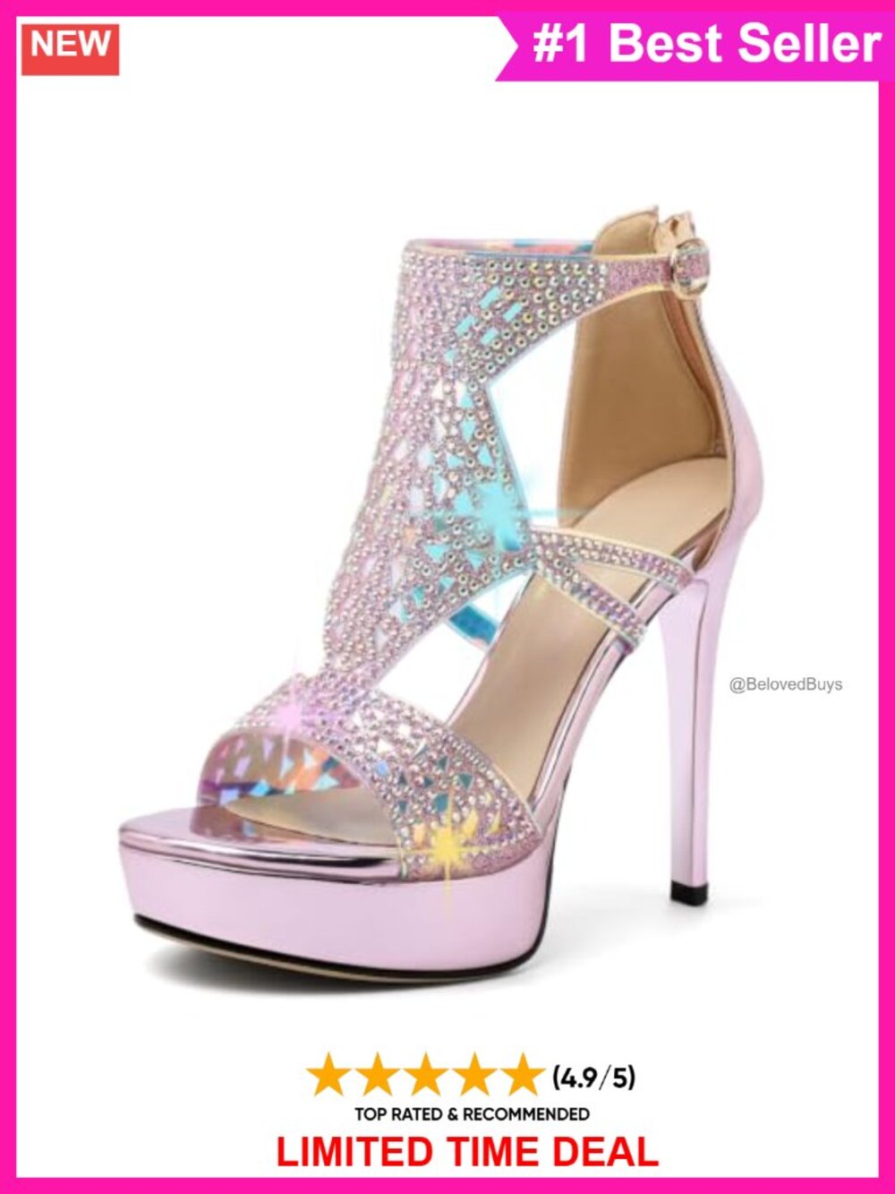 Womens Platform Heeled Sandals Open Toe Strappy Gladiator Rhinestone Dress Party